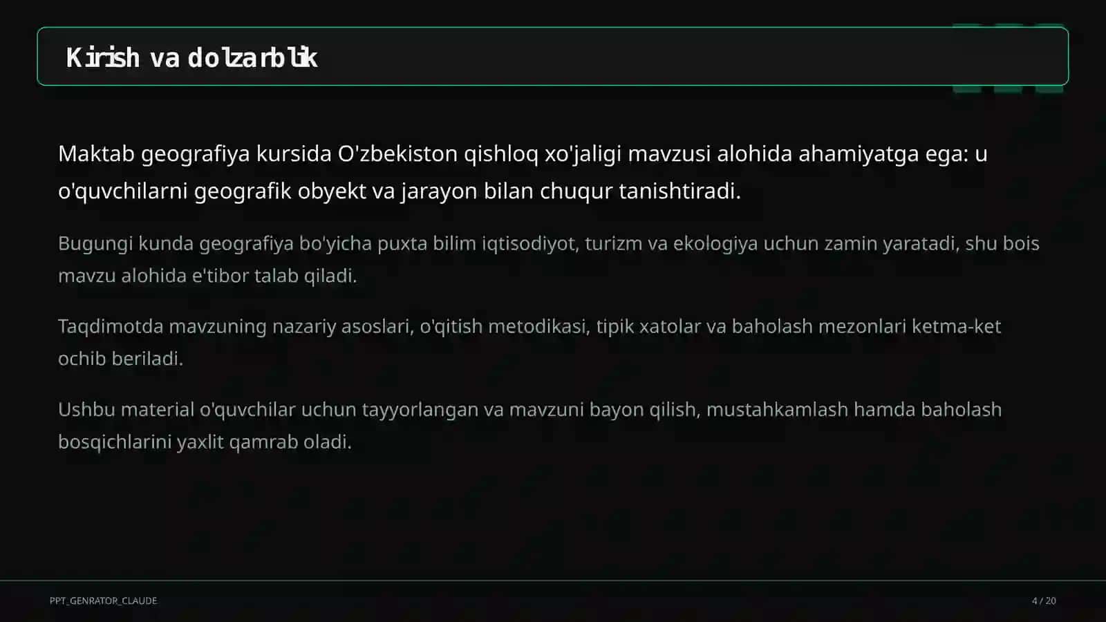 O'zbekiston qishloq xo'jaligi (9-sinf) 4