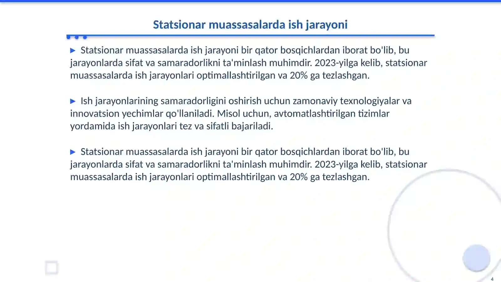 Statsionar muassasalarining ish faoliyatini tashkil qilish 4