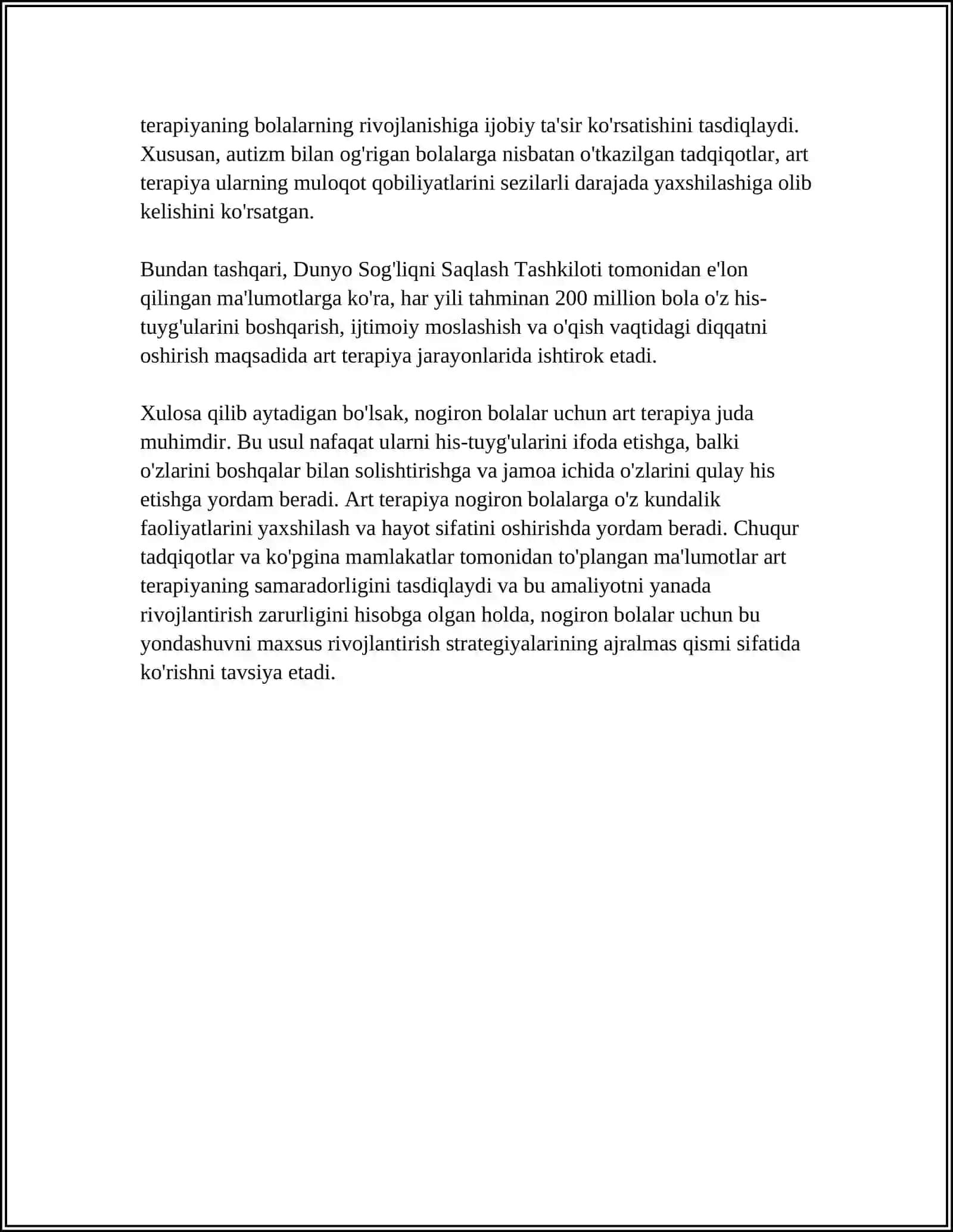 MUSTAQIL ISH Mavzu: NOGIRON BOLALAR BILAN ART PEDAGOGIK ISHNING XUSUSIYATLARI 4