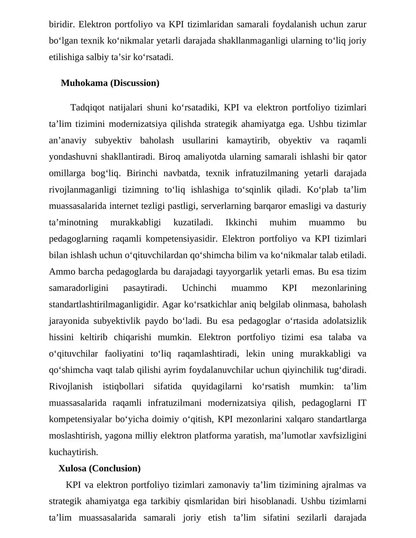 Ta’lim muassasalarida KPI va elektron portfoliya tizimlarini joriy etishdagi muammolar va rivojlantirish istiqbollari 4