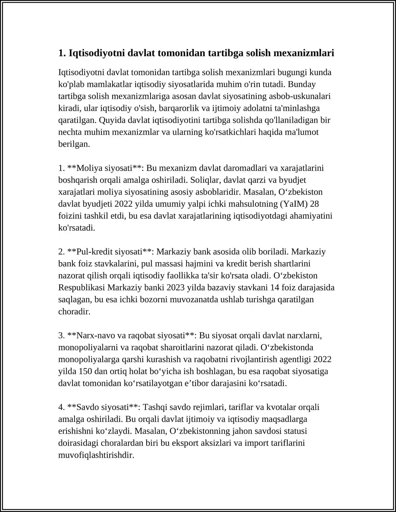 IQTISODIYOTNI DAVLAT TOMONIDAN TARTIBGA SOLISH VA IQTISODIY XAVFSIZLIK, MAMLAKAT IQTISODIY XAVFSIZLIGI, SHAXSNING IQTISODIY XAVFSIZLIGI 4