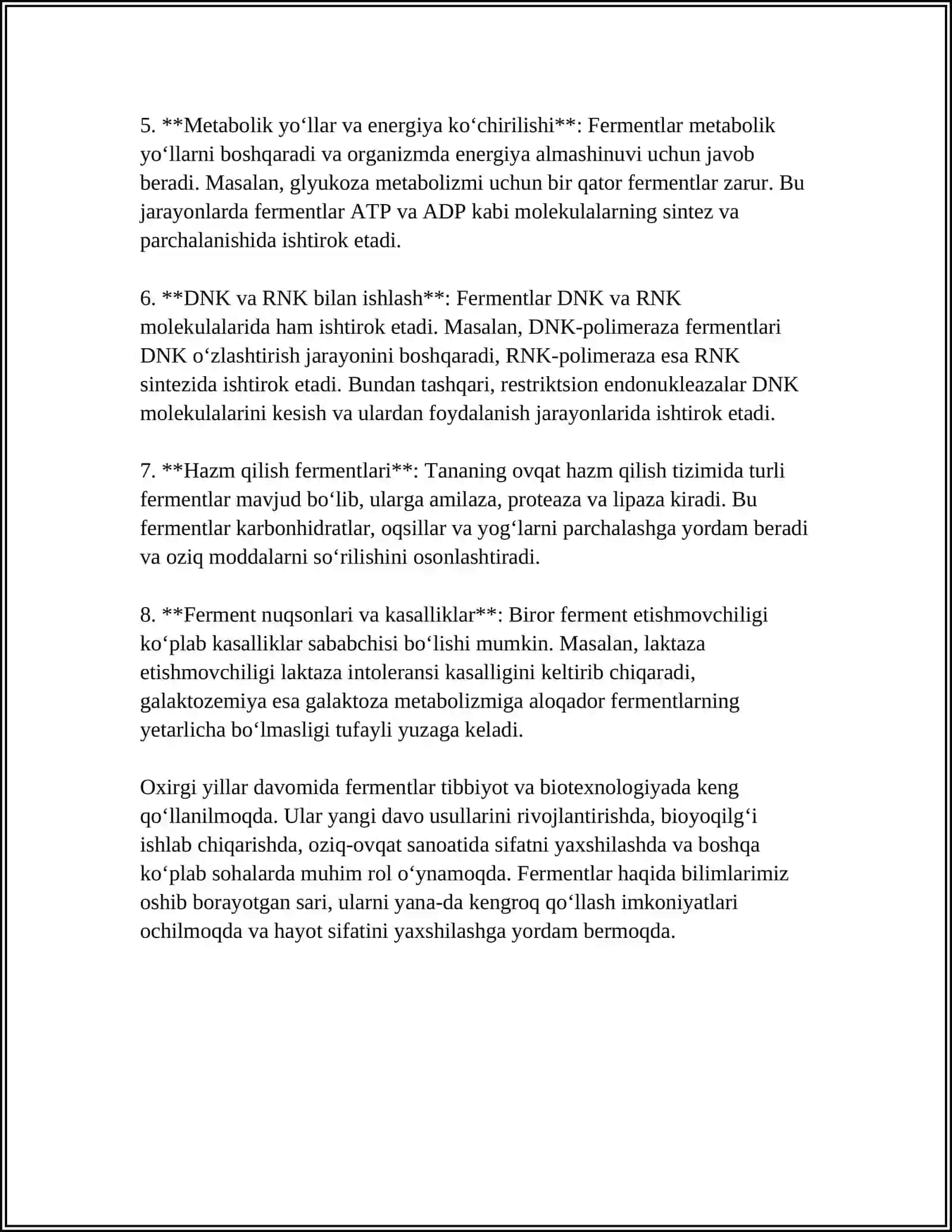 REFERAT Mavzu: FERMENTLAR ISHTIROKIDA BORADIGAN REAKSIYALAR 4
