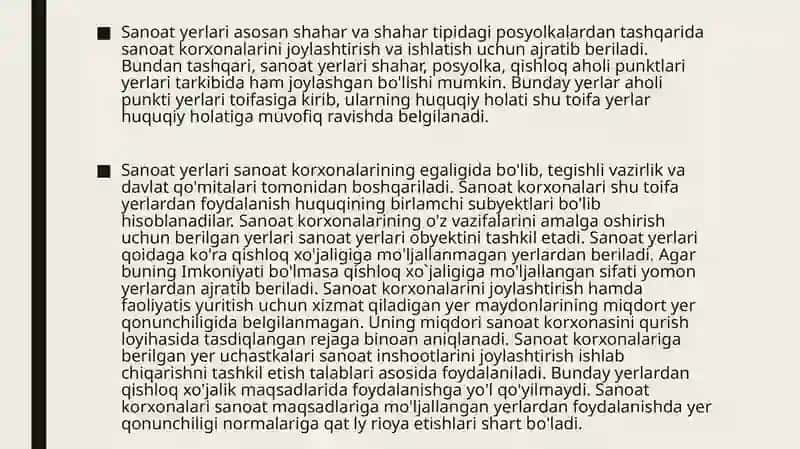 Sanoat transport aloqa ga mo’ljallangan yerlarning huquqiy holati 4