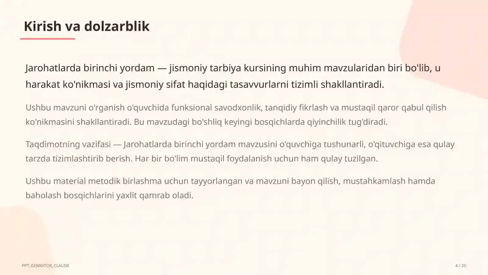 Jarohatlarda birinchi yordam (9-sinf) 4