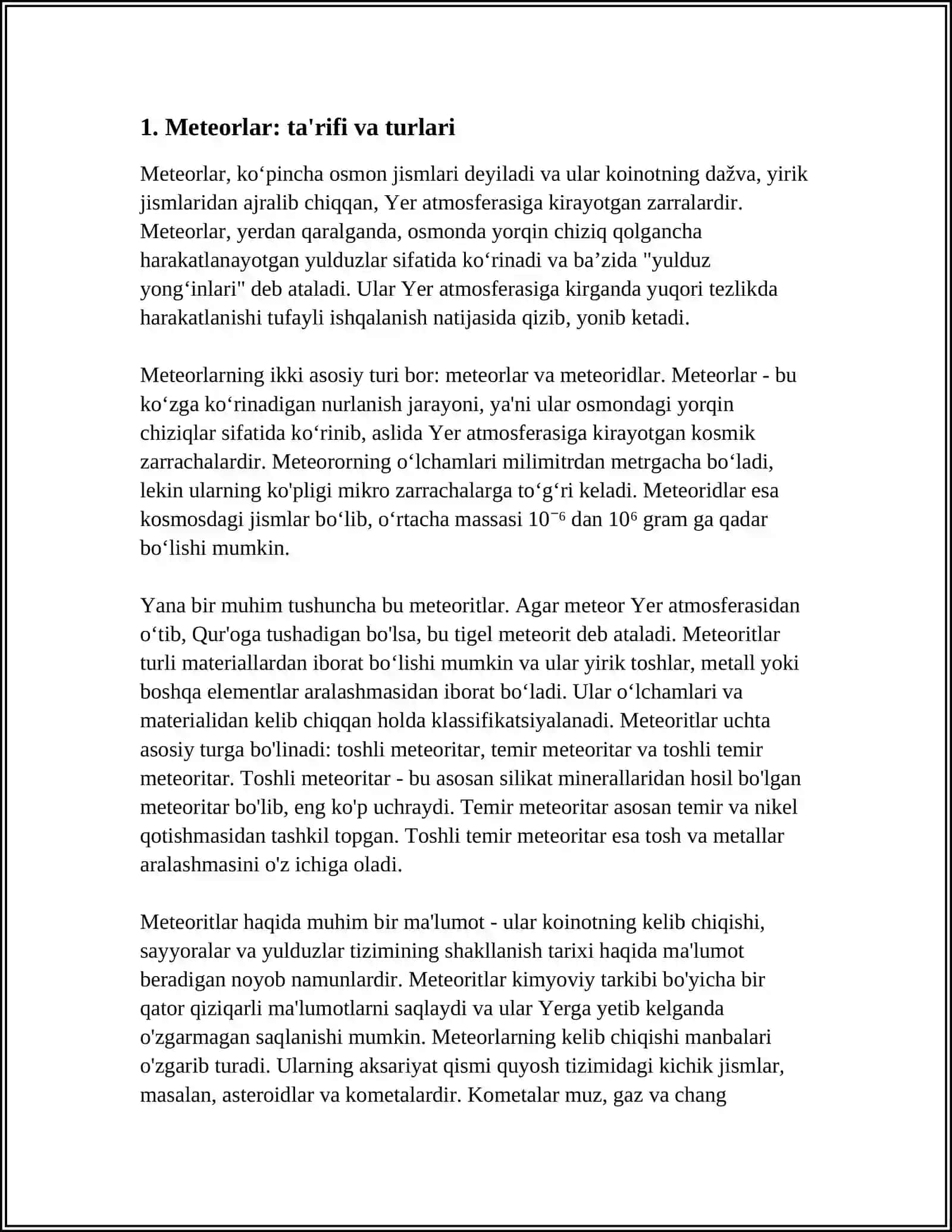 METEORLAR VA METEORITLAR 4