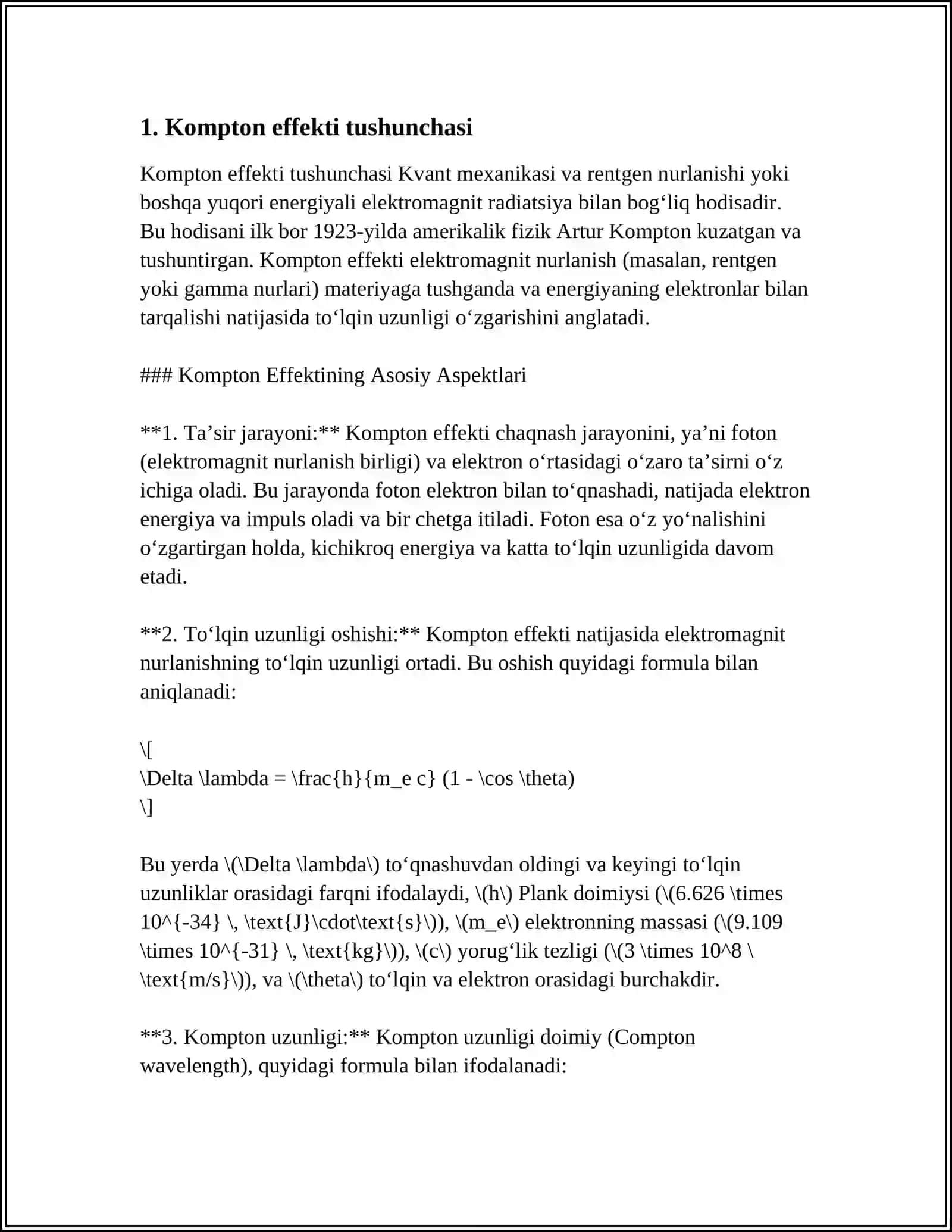 KOMPTON EFFEKTI, FOTOEFFEKT QONUNLARI VA DE-BROYL TOʻLQINLARI 4