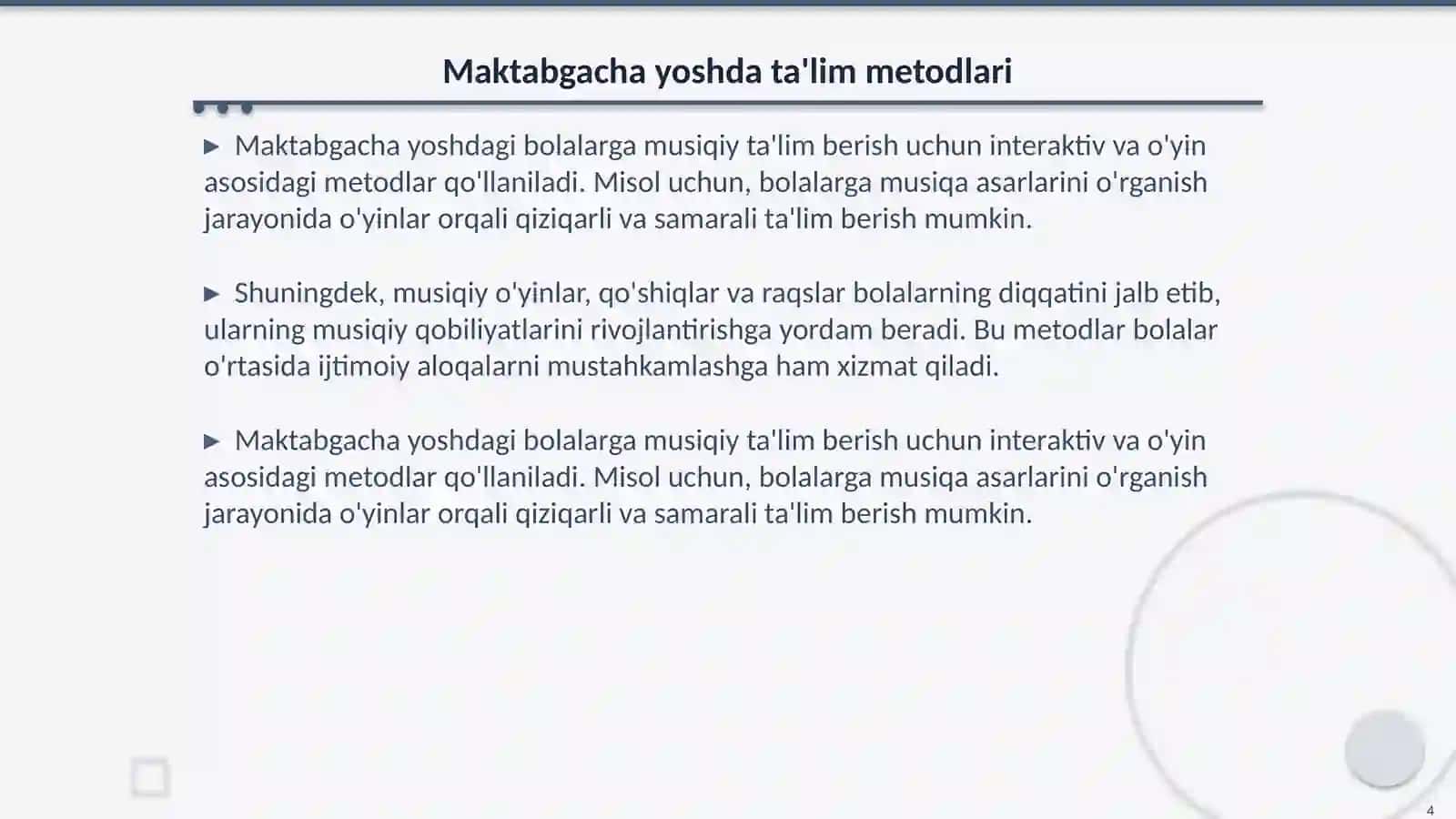Maktabgacha yoshdagi bolalarga musiqiy tarbiya berish 4