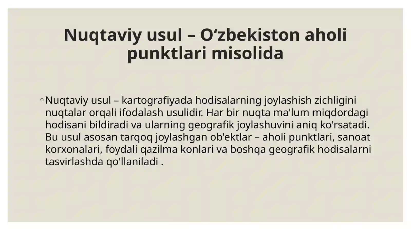Geografik xaritalar da hodisalar ni kartografik tasvirlash usullarini o‘rganish 4