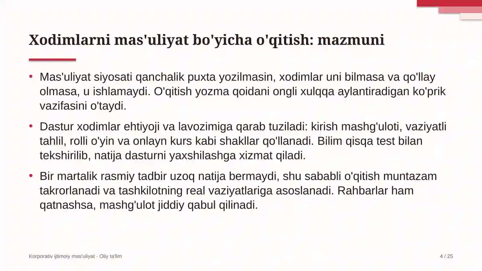 suyultirilgan gaz ishlab chiqarishda xodimlarni ijtimoiy mas'uliyat bo'yicha o'qitish 7817 4