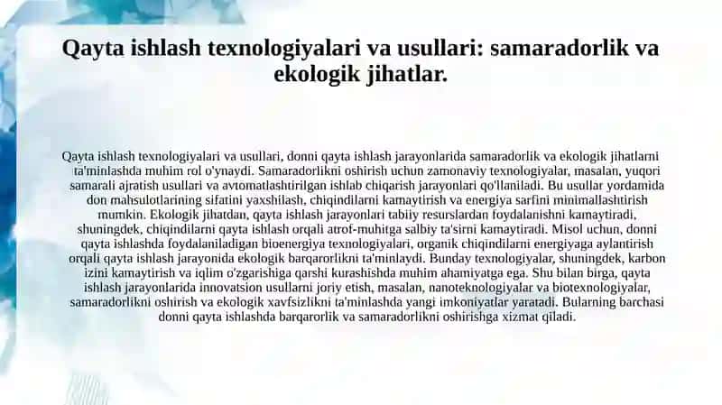 Qayta ishlash jarayonlarining fizik-kimyoviy asoslari va ularning ta'siri 4