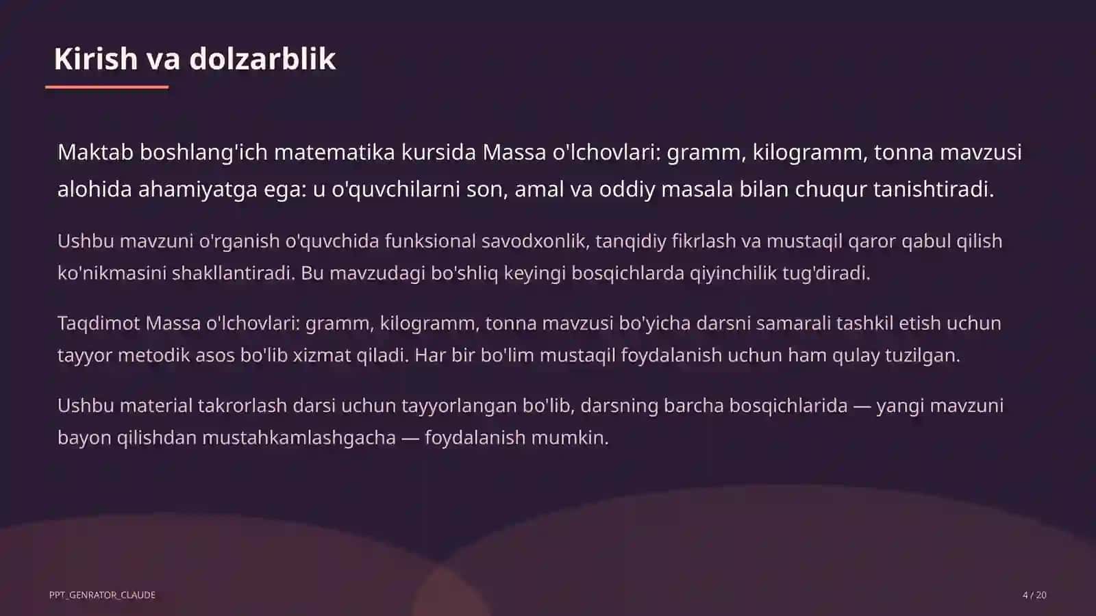 Matematika Massa o'lchovlari 4