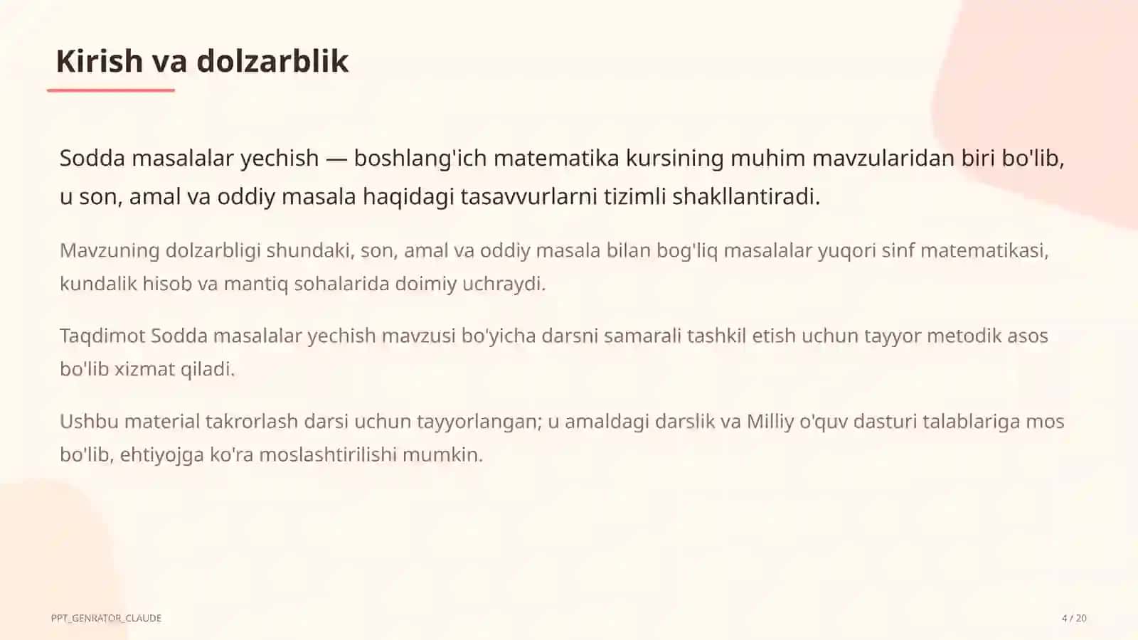 Sodda masalalar yechish (1-sinf) 4