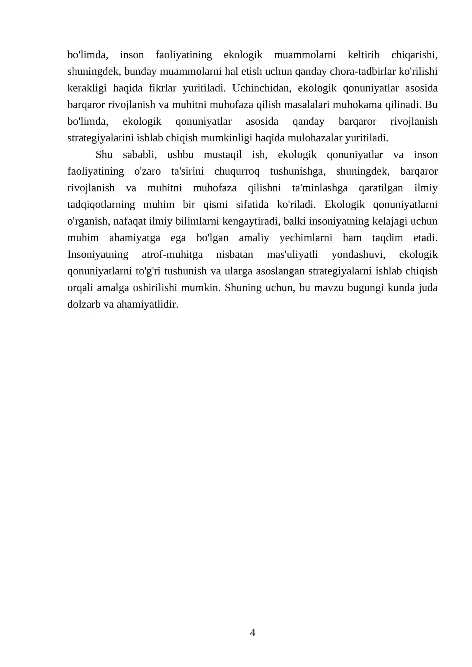 Ekologik qonuniyatlar MUSTAQIL ISHI 4