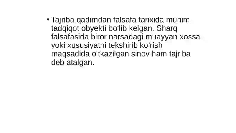 Faol tajriba tajriba o’tkazish ketma ketligi 4