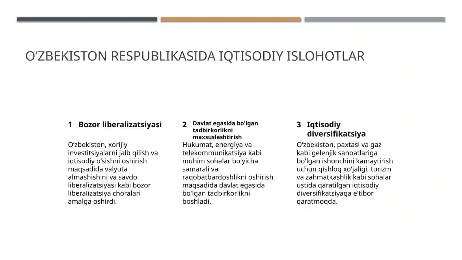 Oʻzbekiston respublikasida bozor munosabatlarining shakllanishi bosqichlari va xususiyatlari. 4