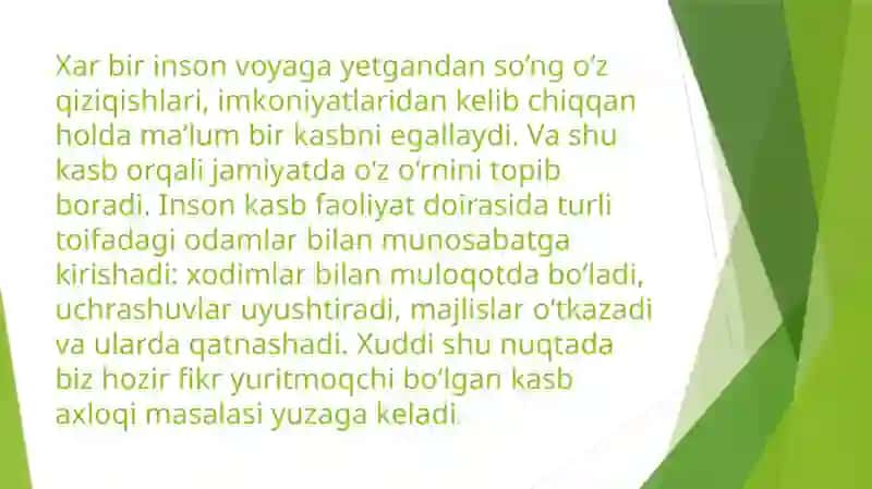 Kasb etikasi fanining maqsadi vazifalari va ahamiyati 4