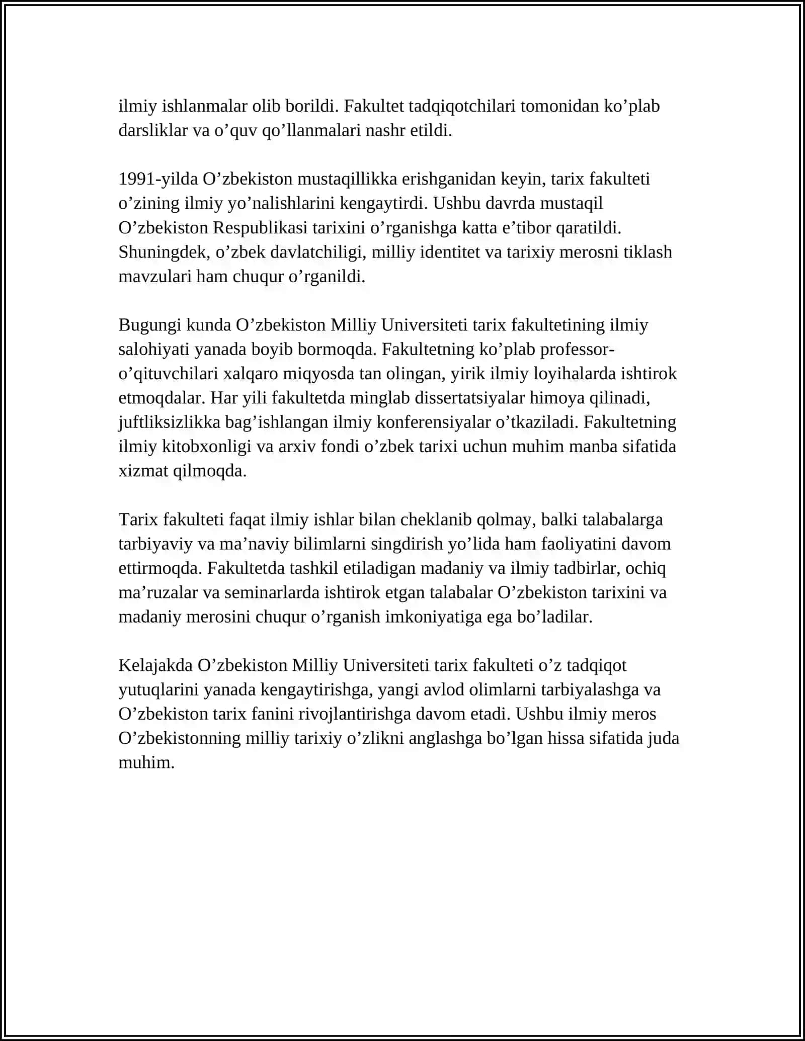 ÒZBEKISTON MILLIY UNIVERSITETI TARIX FAKULTETINING MANBASHUNOSLIK VA TARIXSHUNOSLIKNI RIVOJLANTIRISHGA QÒSHGAN HISSASI 4