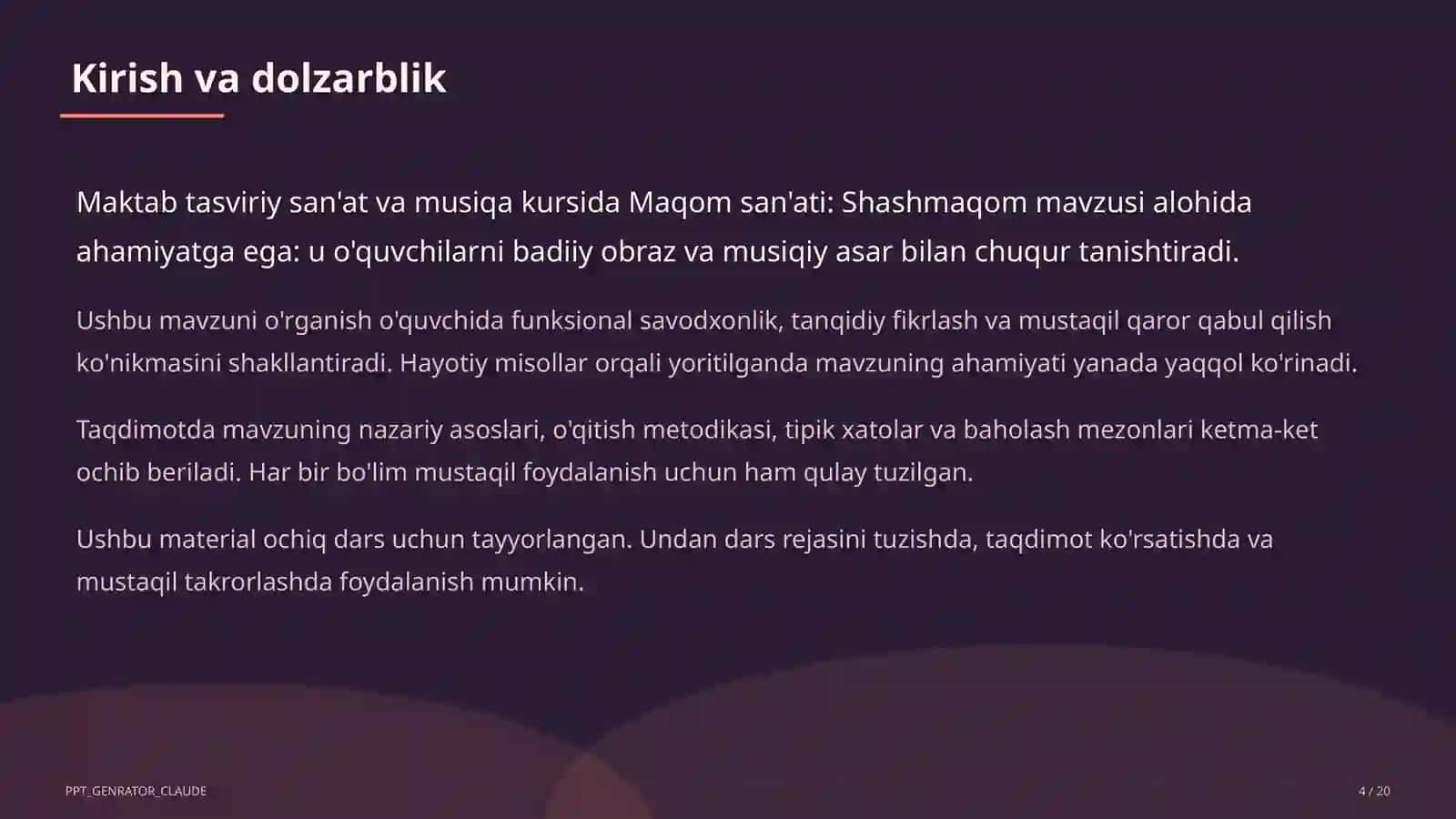 Maqom san'ati: Shashmaqom (5-sinf) 4
