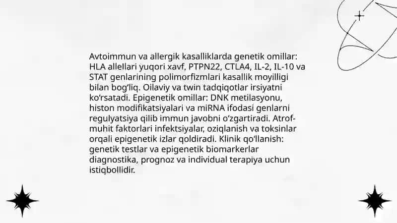 Autoimmun va allergik kasalliklar kelib chiqishi, kechishi, diagnostikasi 4