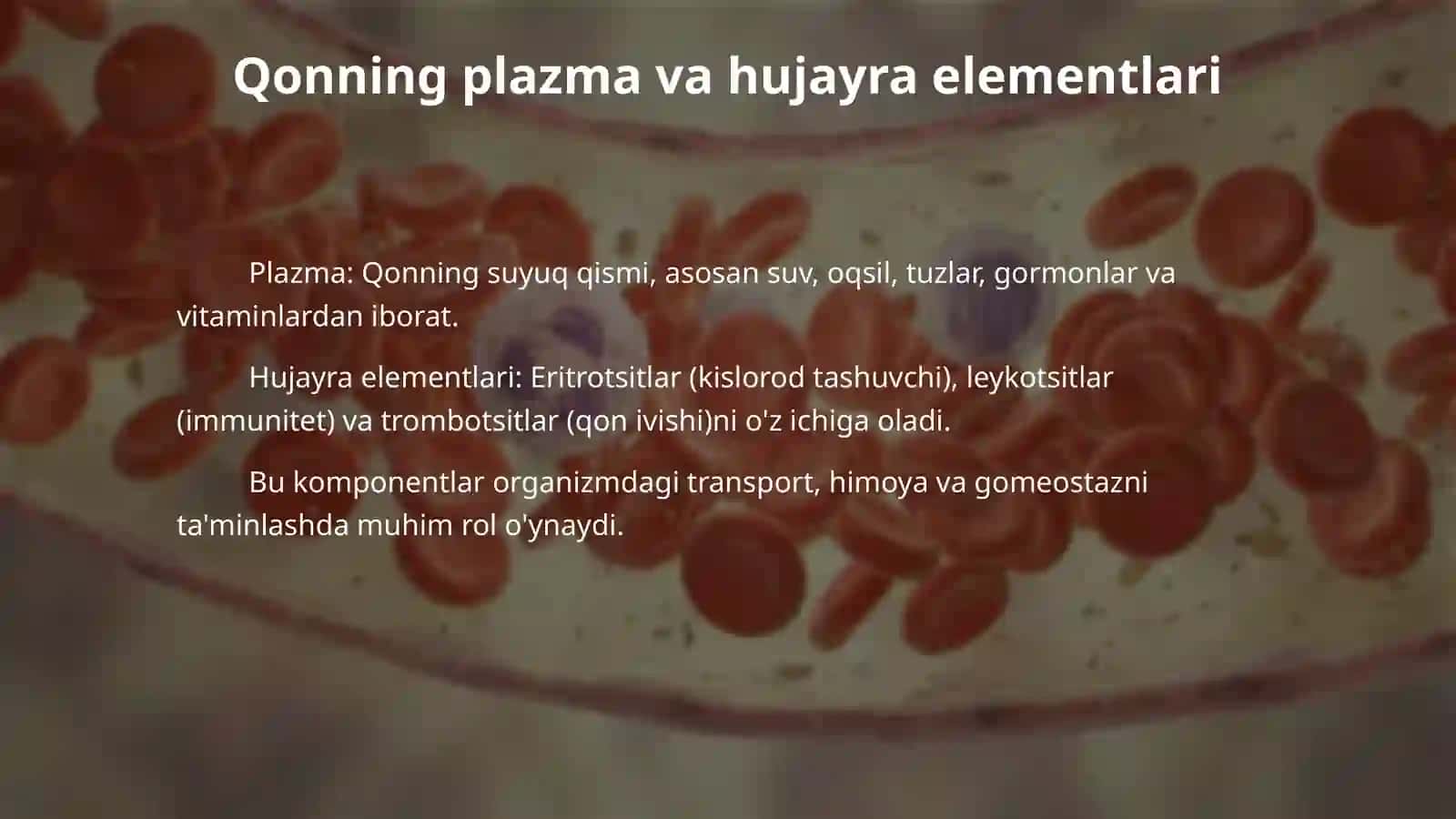 Organizmning biologik suyugliklari. Qonning fizikaviy-kimyoviy xossalari. Eritrotsitlarning cho’kish tezligi. 4