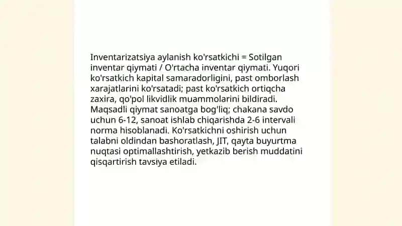 Omborlashtirish tizimi faoliyatining samaradorligini aniqlash 4