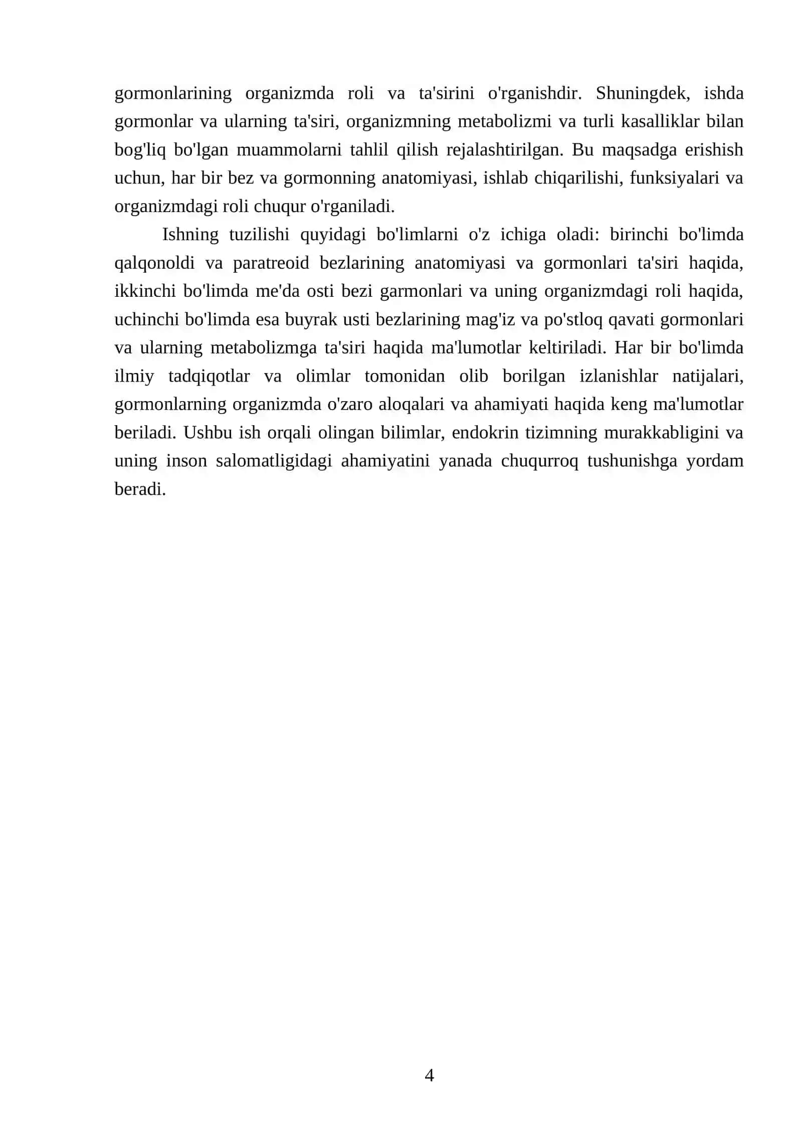 Qalqonoldi yoki paratreoid bezi.Ayrisimon bez garmonlari.Me'da osti bezi garmoni. Buyrak usti bezi mag'iz va po'stloq qavati garmonlari 4