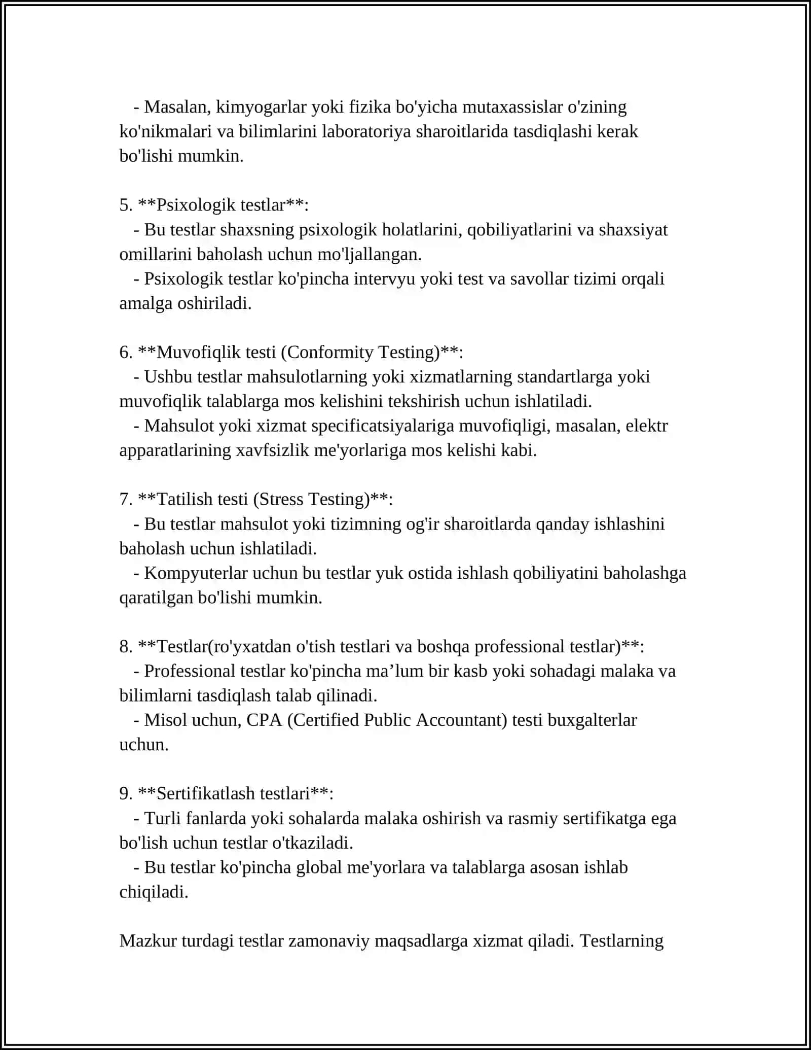 TEST TURLARI 4