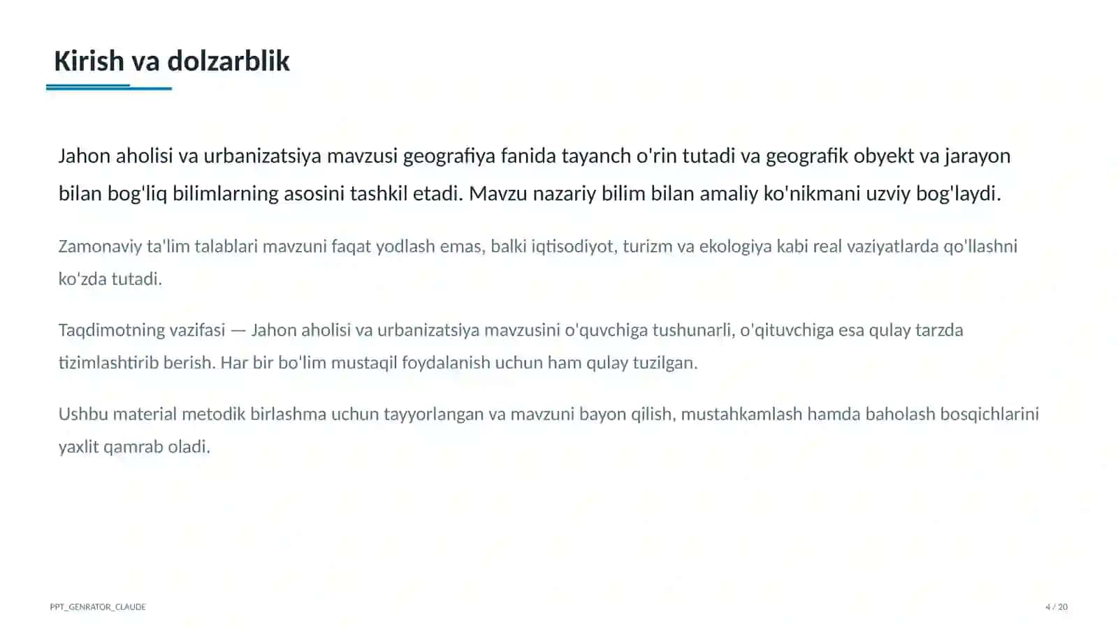 Jahon aholisi va urbanizatsiya (10-sinf) 4