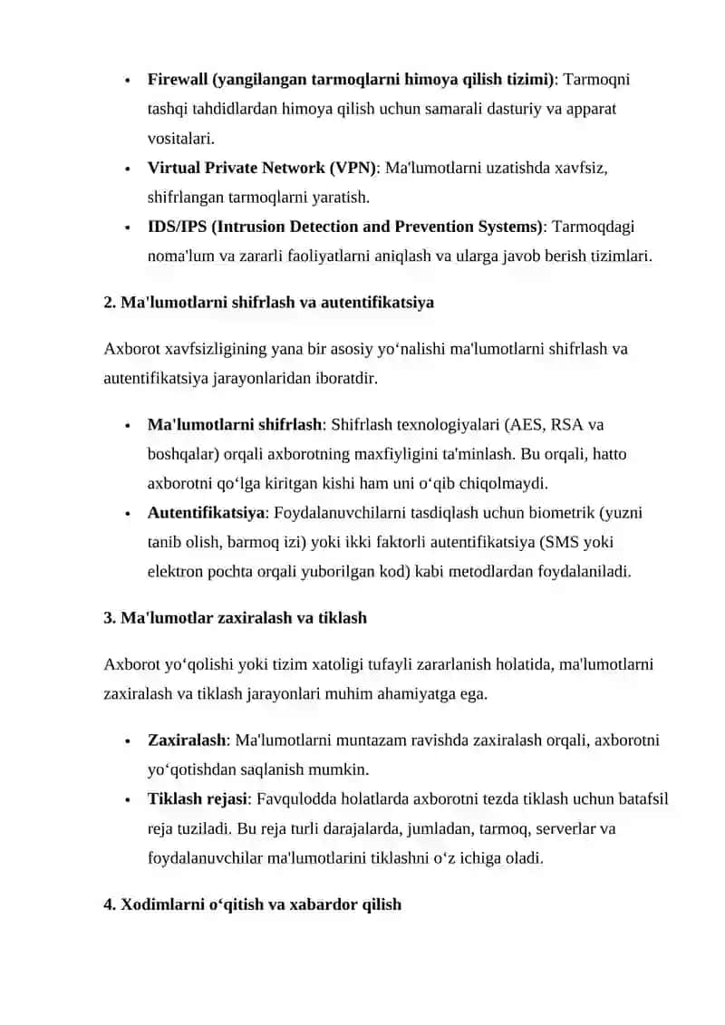 Axborat xavfsizligining ma'muriy va tashkiliy asoslari 4