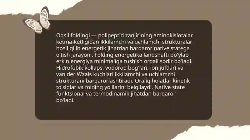 Oqsillarning denaturatsiyasiva folding. Folding jarayonida shaperonlarning roli 4