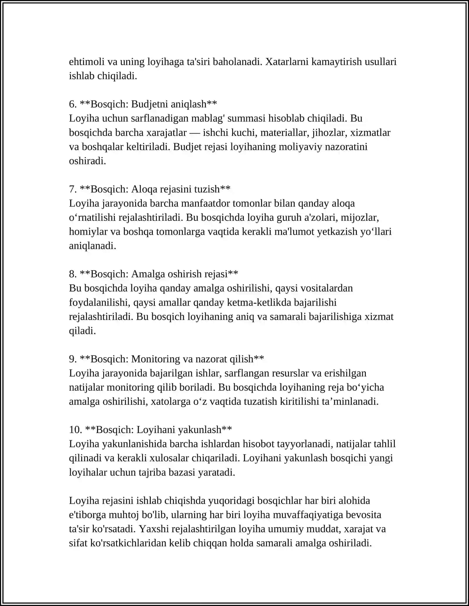 LOYIHA KOMUNIKATSIYALARINI BOSHQARISH 4