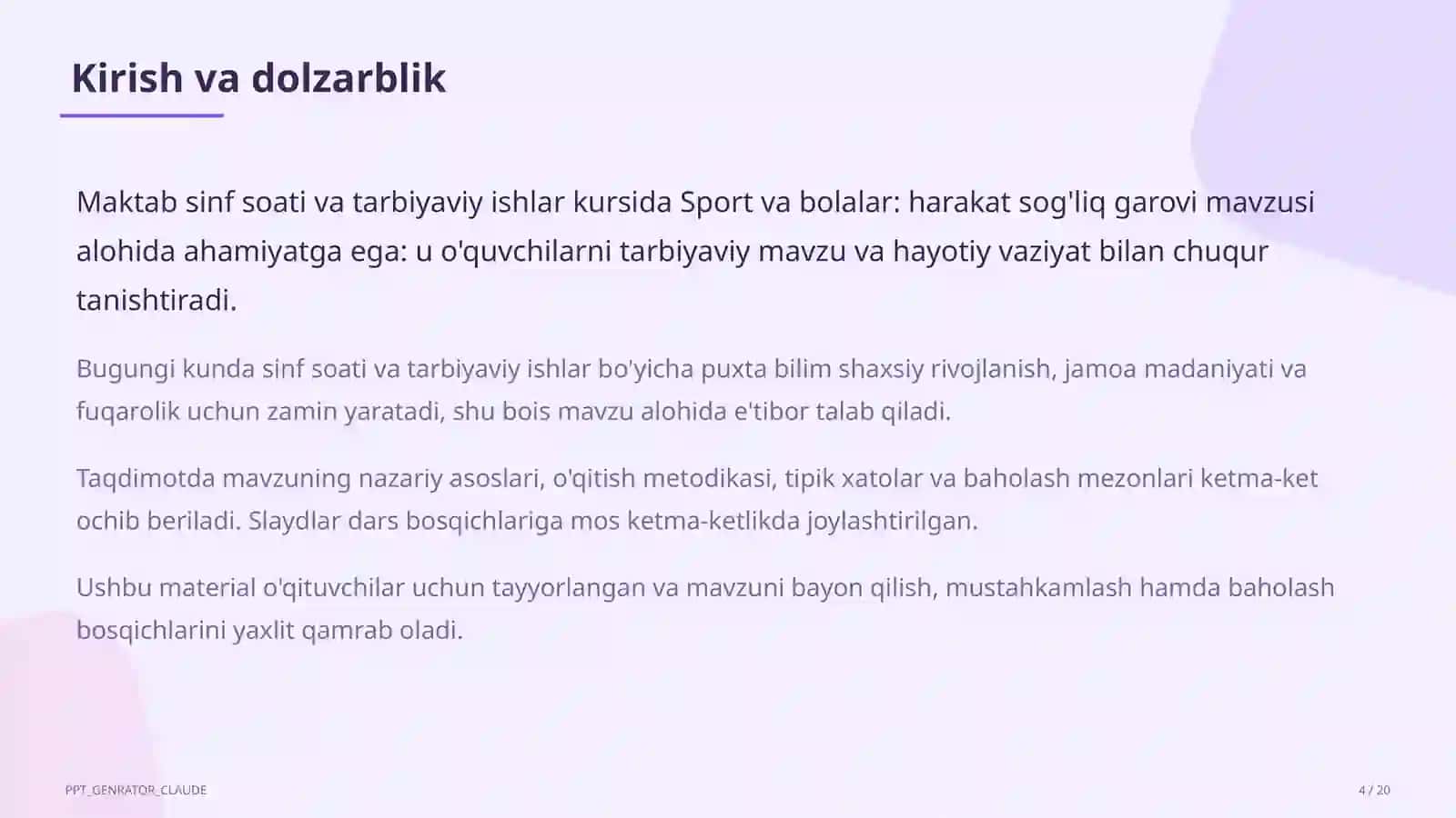 Sinf soati va tarbiyaviy tadbirlar 4