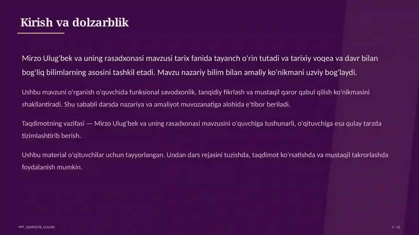 Mirzo Ulug'bek va uning rasadxonasi (5-sinf) 4