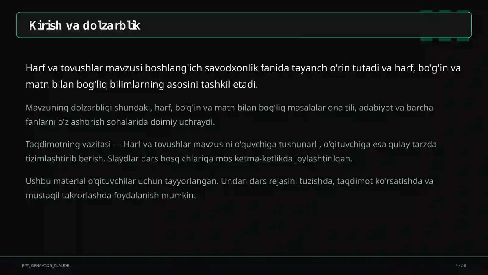 Harf va tovushlar (1-sinf) 4