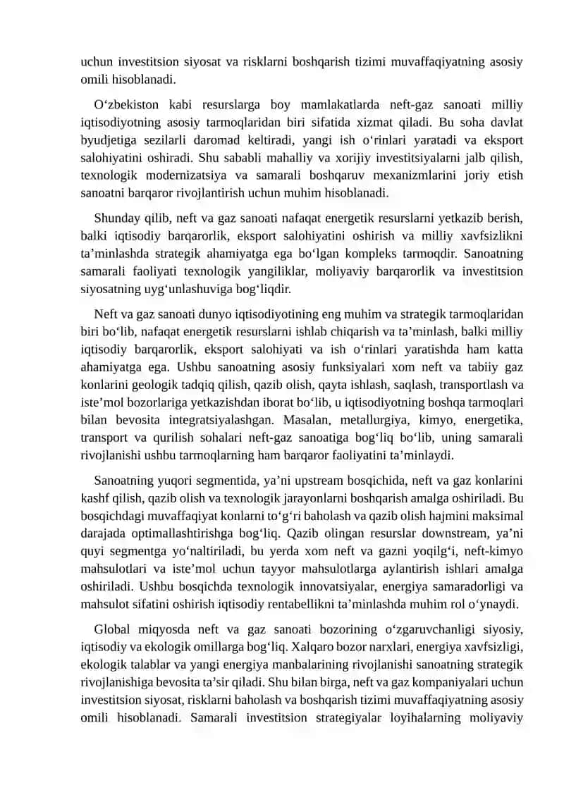 Neft va gaz sanoatida investitsion siyosat 4