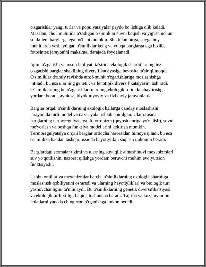 O'simliklarning moslanish sifatida barg shakllaring xilma xilligini ilmiy izohlash 4