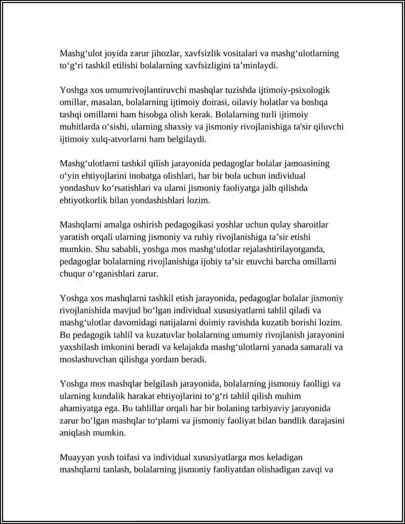 YOSHGA XOS UMUMRIVOJLANTIRUVCHI MASHQLAR TUZISH VA O‘TKAZISH 4