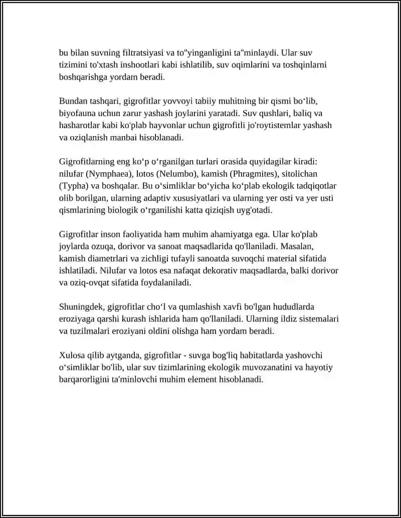 GIGROFITLAR GURUHIGA MANSUB OʻSIMLIK TURLARI VA ULARNING BALIQCHILIKDAGI AHAMIYATI 4