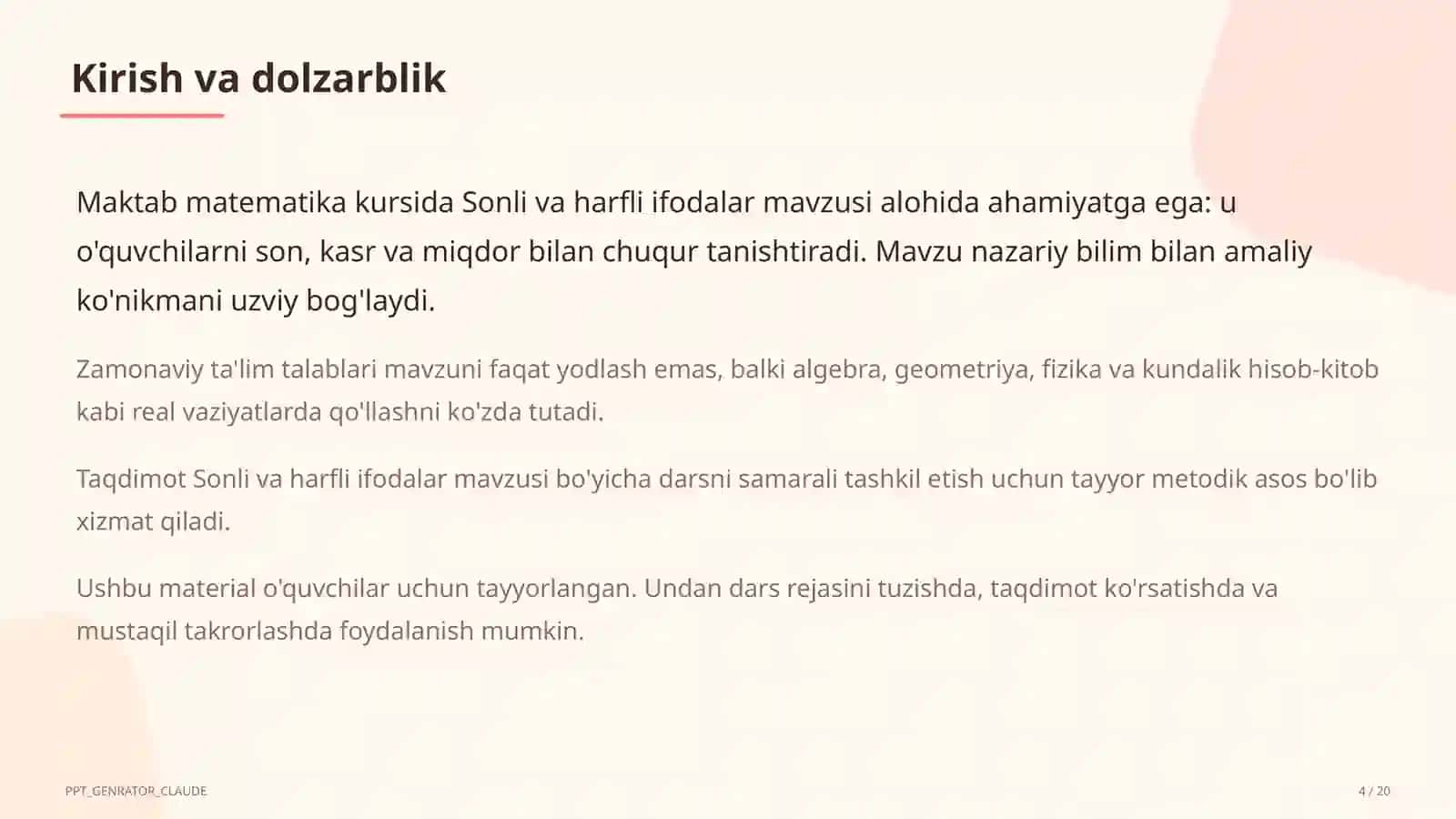 Sonli va harfli ifodalar (5-sinf) 4