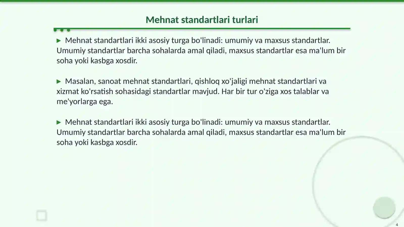 Mehnat standartlari va standartlari tizimi, umumiy xususiyatlari va tasnifi 4