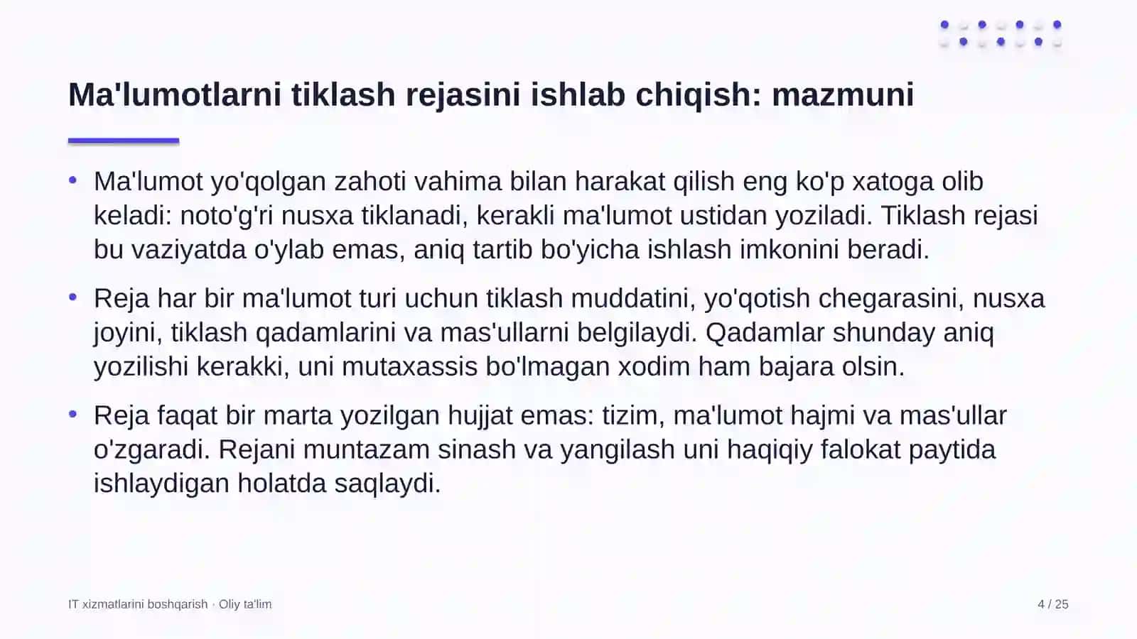akvaparklarda ma'lumotlarni tiklash rejasini ishlab chiqish 6417 4