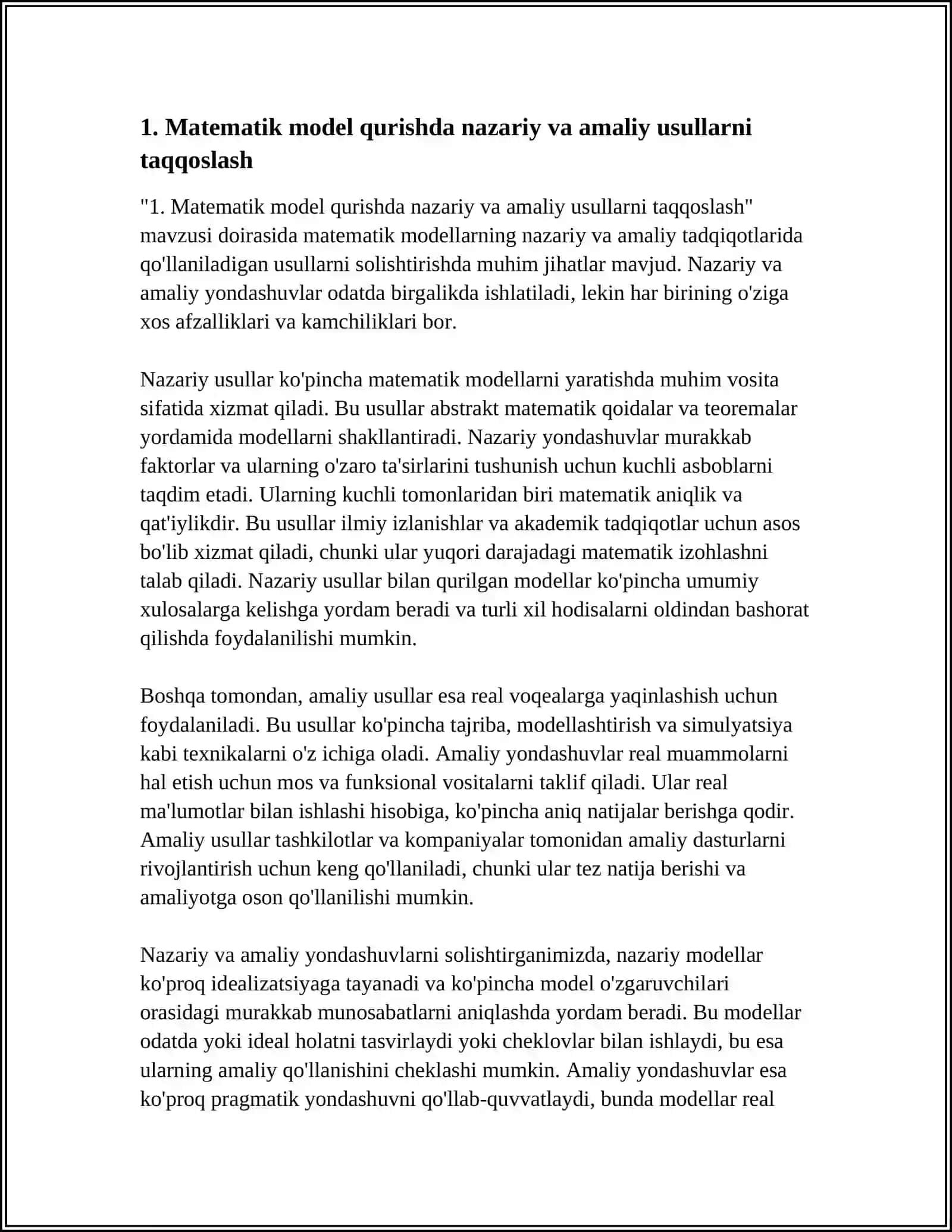 Matematik modellarning nazariy va amaliy tadqiqot usullarini solishtirish 4