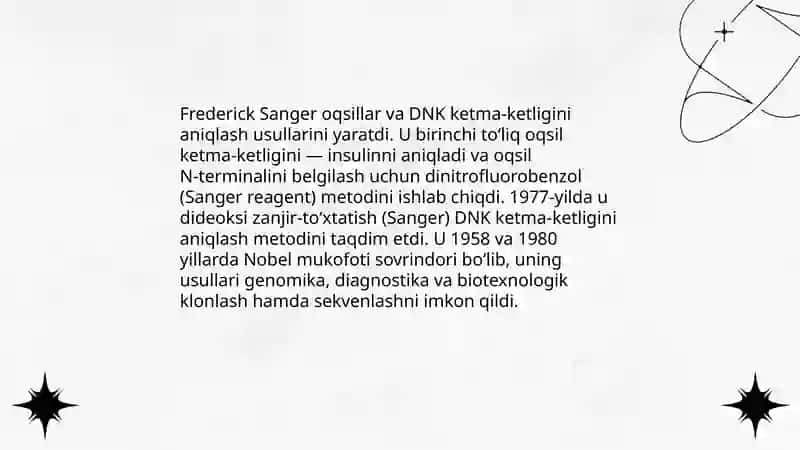 Nobel mukofoti sovrindorlari va ularning biotexnologiya ga qoshgan xissasi 4