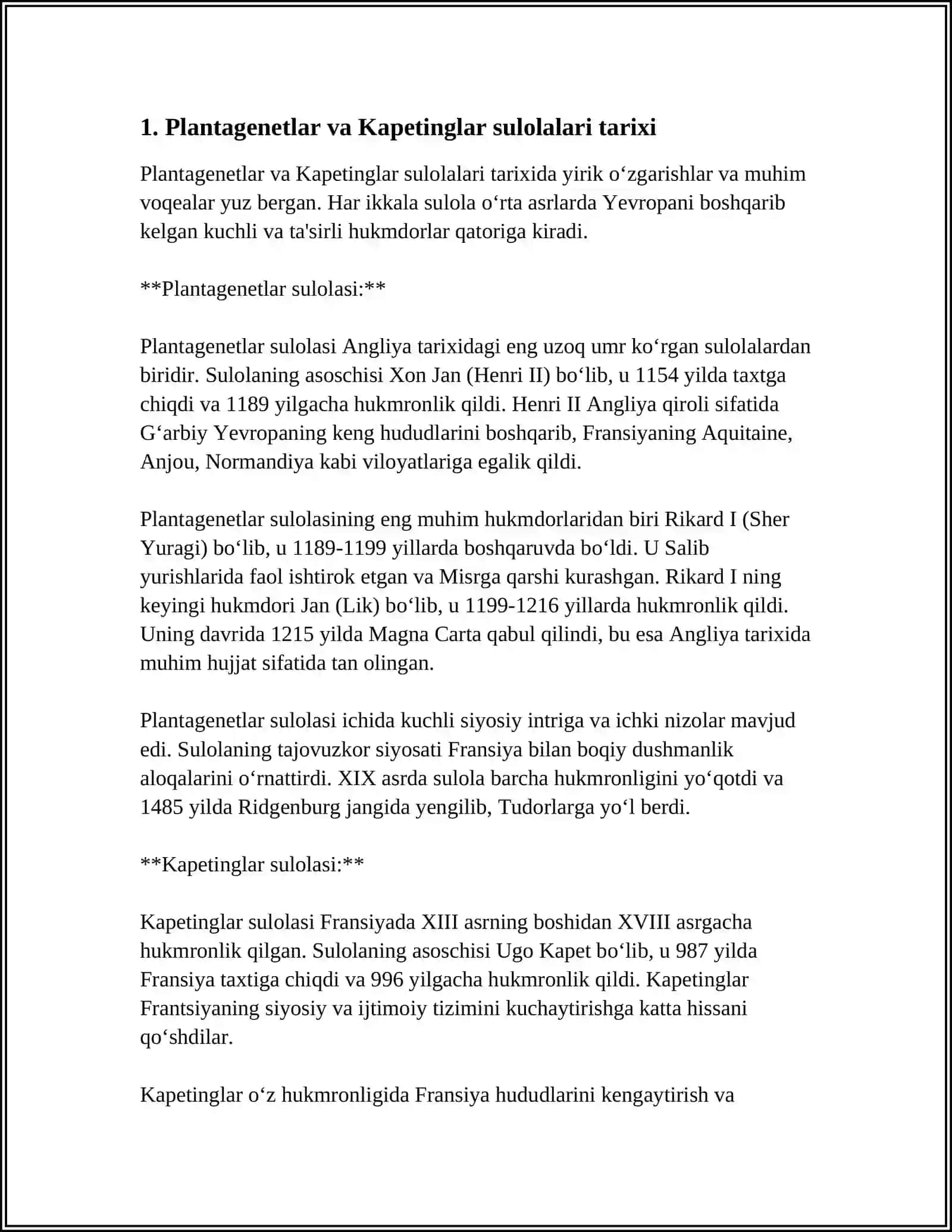 PLANTAGANETLAR VA KAPETINGLAR O'RTASIDAGI ALOQALAR 4