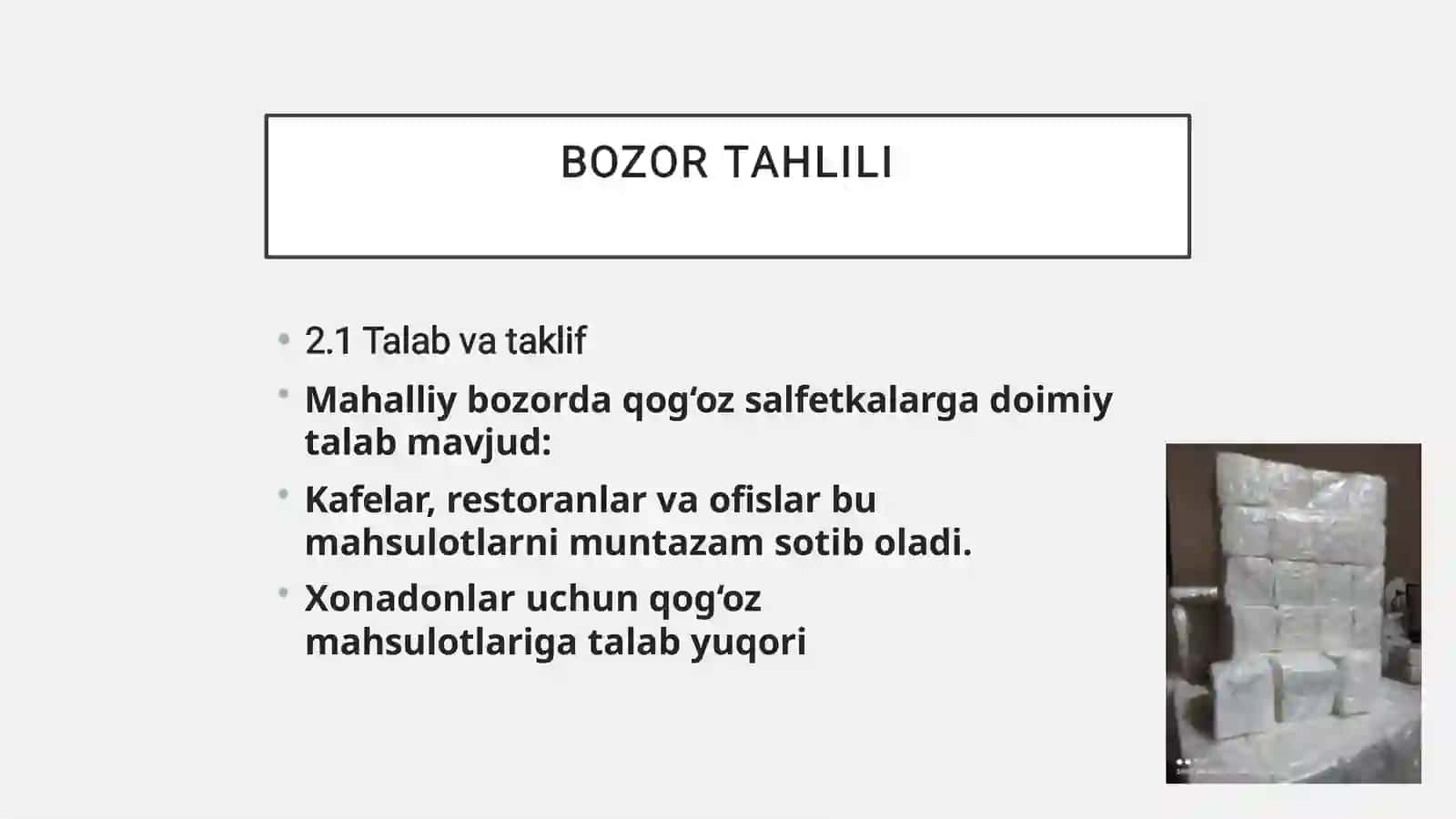 TADBIRKORLIK FAOLIYATINI TASHKIL ETISH QOG’OZ SALFETKA SOHASIDA 4