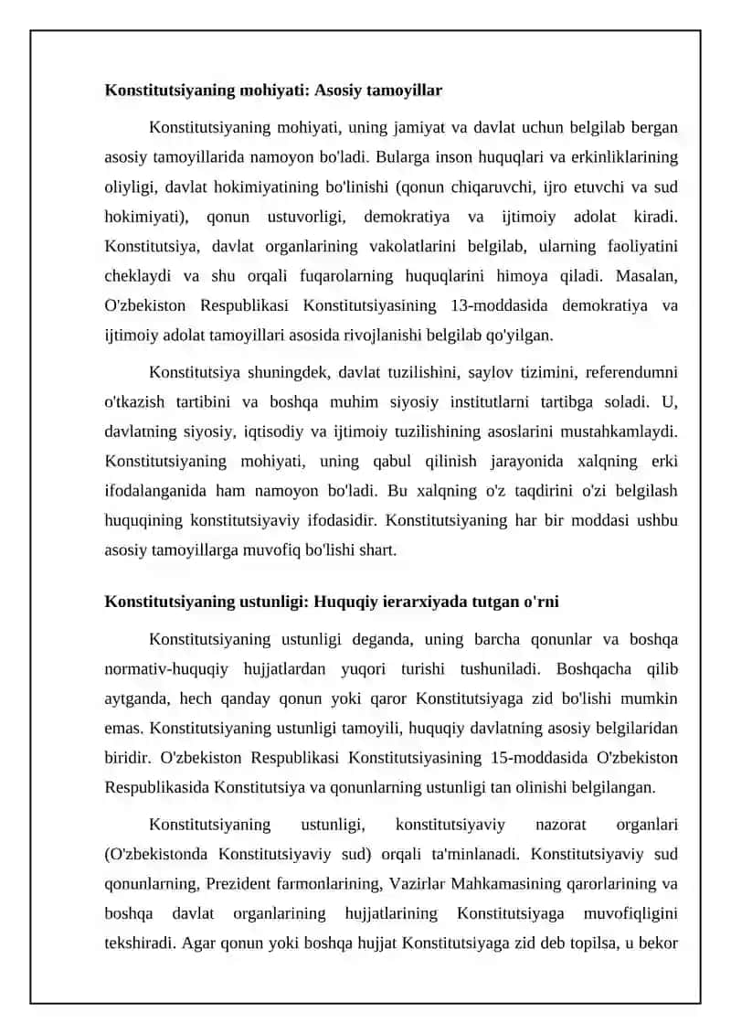 Konstitutsiyaviy huquq fanidan: Konstitutsiya va qonunlarning ustunligi 4