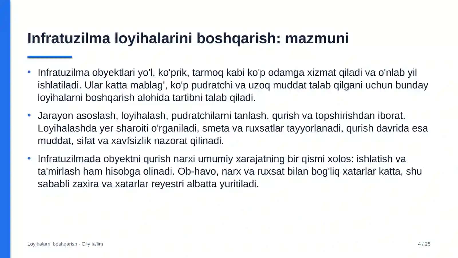 Loyihalarni boshqarish · Oliy ta'lim 4