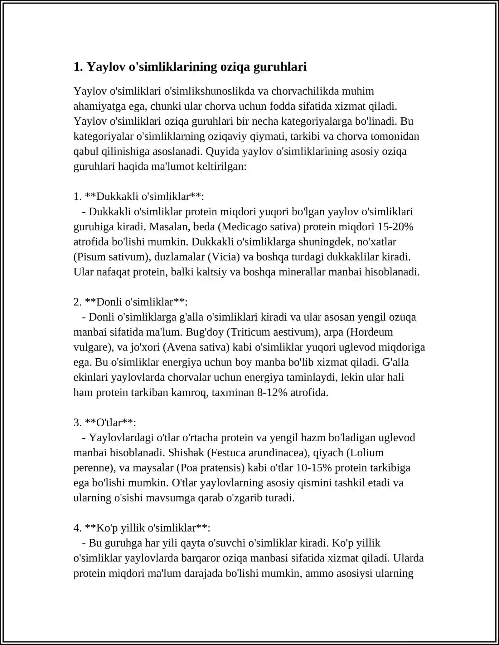 QORAKO'LCHILIK YAYLOVLARI O'SIMLIKLARNING ASOSIY OZUQA GURUHLARI ULARNING MUHIM BIOLOGIK VA XO'JALIK HUSUSIYATLARI 4