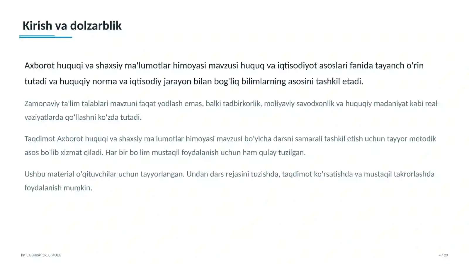 Axborot huquqi va shaxsiy ma'lumotlar himoyasi (11-sinf) 4