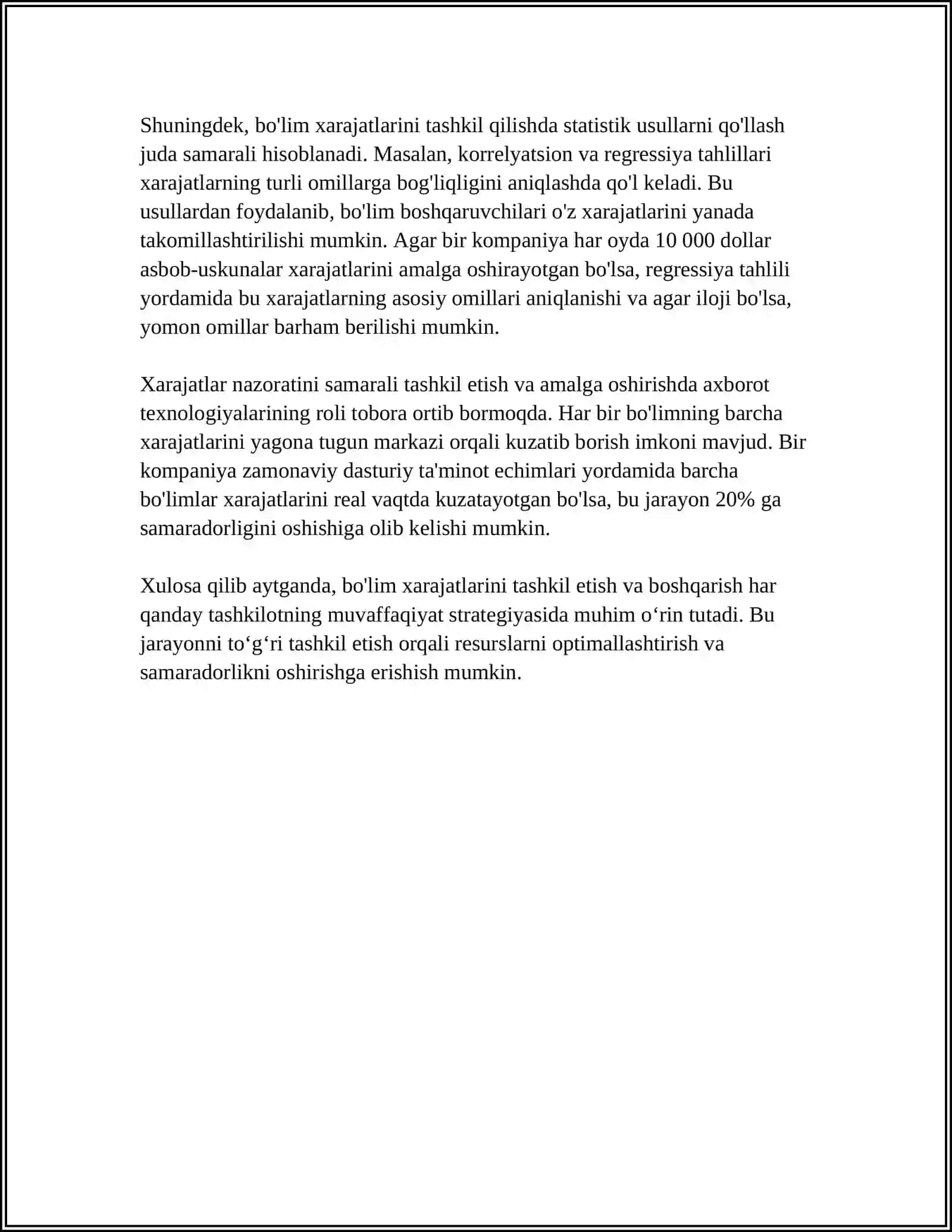 BO'LIM XARAJATLARI VA IQTISODIY KO'RSATKICHLAR 4